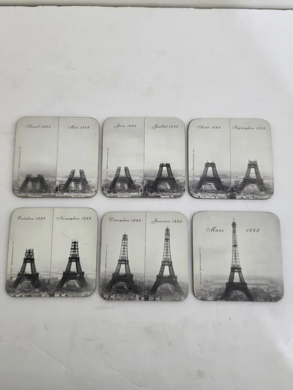 vintage 6 Coasters Paris Eiffel Tower Development Photography Depiction History